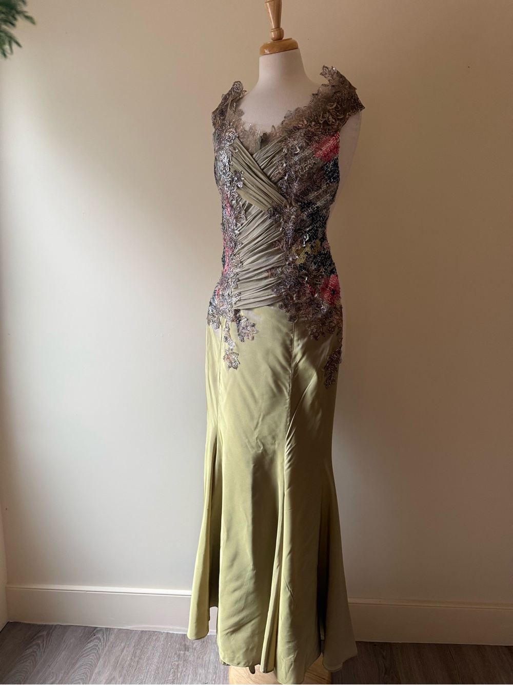 Mili Vintage 100% Silk Fairycore Sequin Beaded Gown Draped Evening Dress